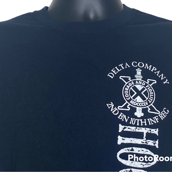 Gildan Men’s Graphic Military T-shirt M Black Hooligan’s 2ND BN 10TH INF REG. - Picture 2 of 11